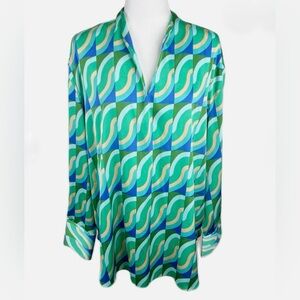 Rachel Zoe Blouse Green Retro LS S